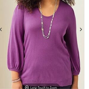 J Jill Wearever Silk-Blend Blouson-Sleeve Sweater.